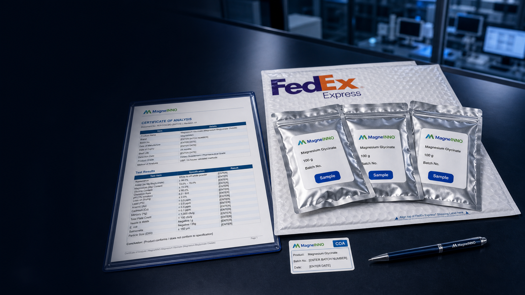 MagneINNO sample shipment preparation with COA documents