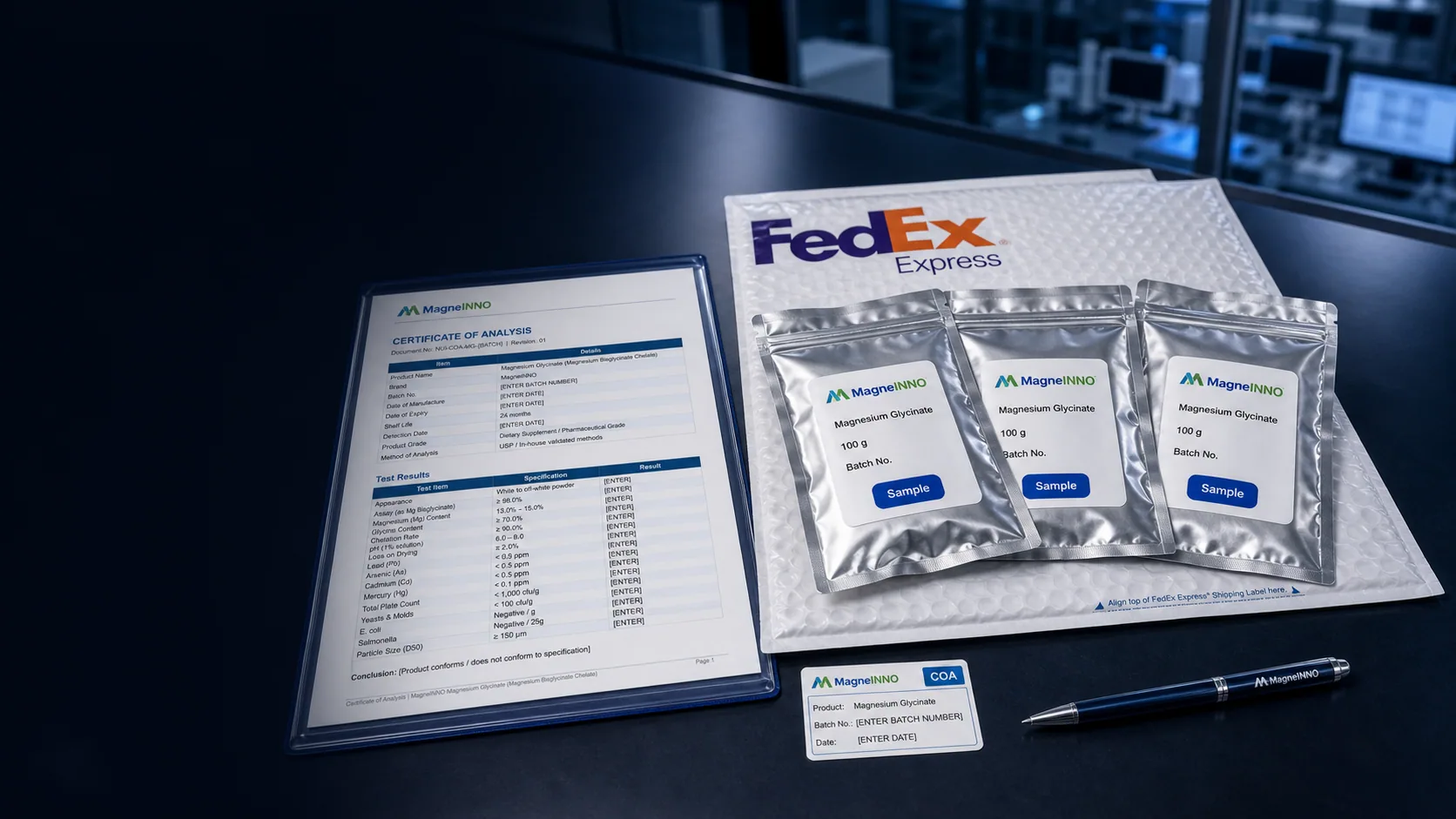 MagneINNO sample shipment preparation with COA documents
